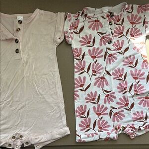 Lou Lou and Company set of 3 size 12-24 months Floral and Solid Baby Rompers